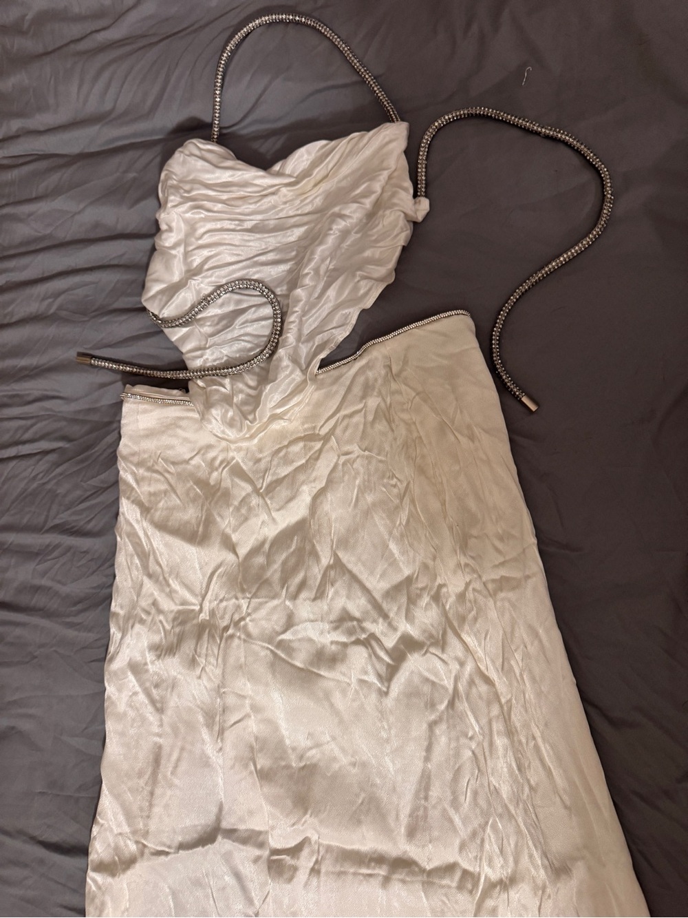 Meshki two piece skirt set - Satin Ivory with Braided Metallic Straps